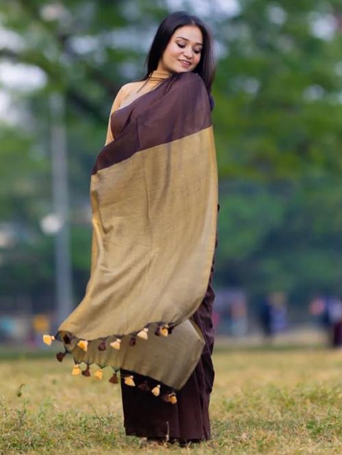 women solid handloom saree with blouse - 22004993 - Standard Image - 0