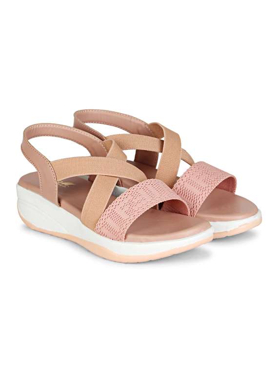 women peach back strap platform wedge