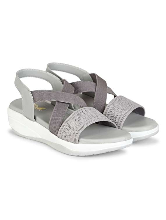 women grey back strap platform wedge