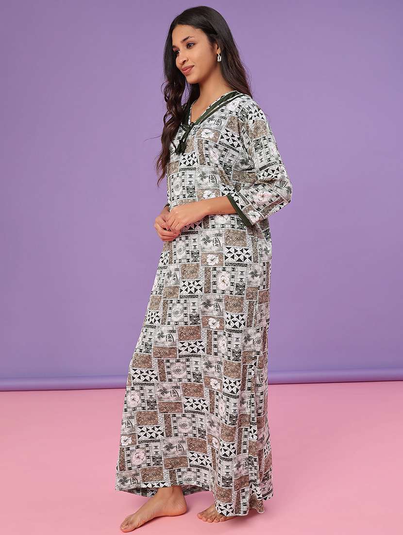 women printed long sleeve nighty - 22005201 -  Standard Image - 2