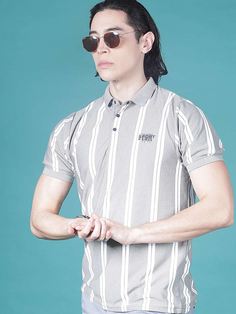 men striped short sleeve slim fit polo t-shirt