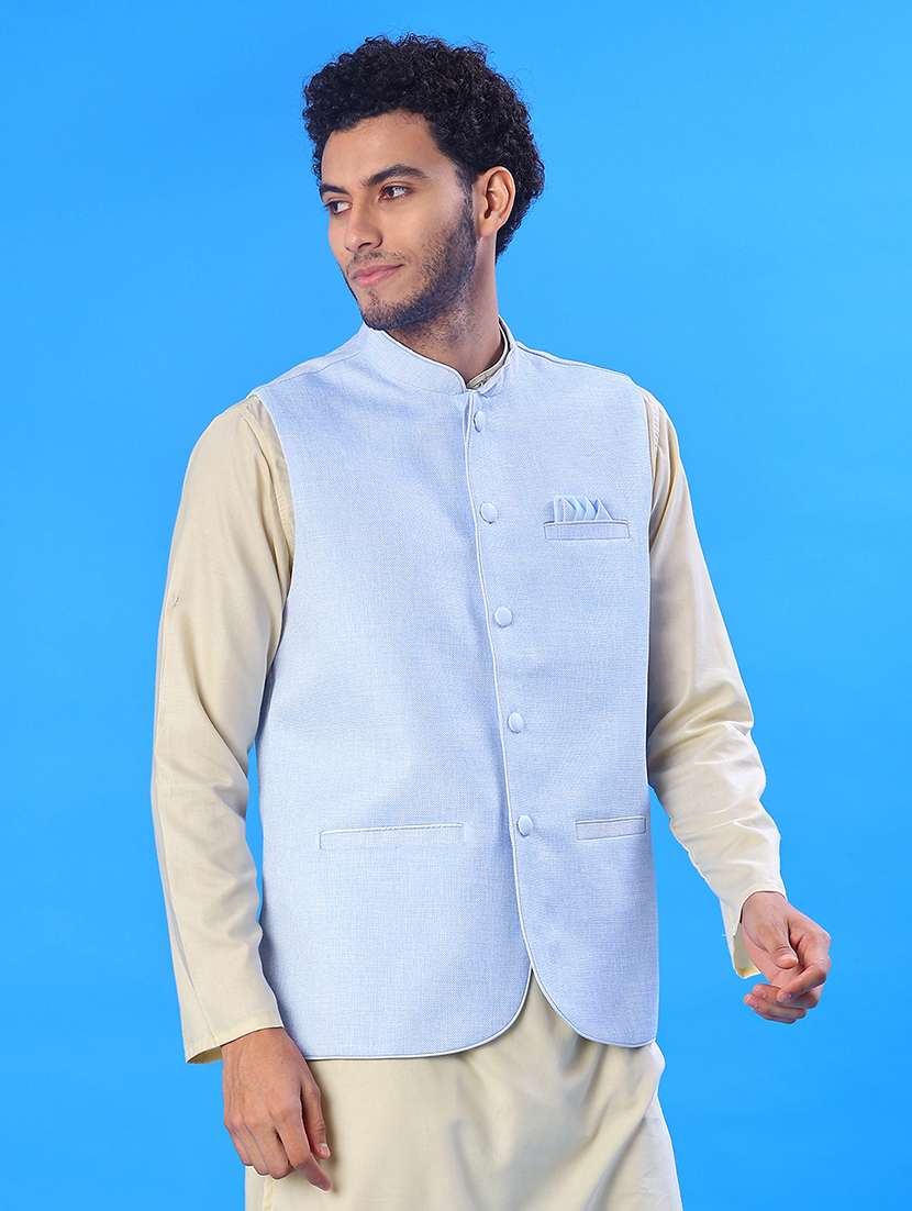 men solid mandarin neck regular fit nehru jacket - 22005251 -  Standard Image - 2