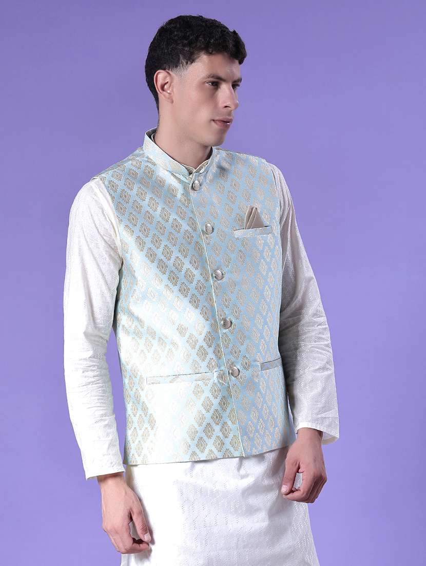 men self design mandarin neck regular fit nehru jacket - 22005254 -  Standard Image - 2