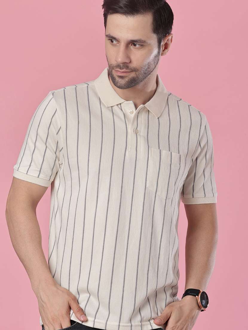men striped short sleeve regular fit polo t-shirt