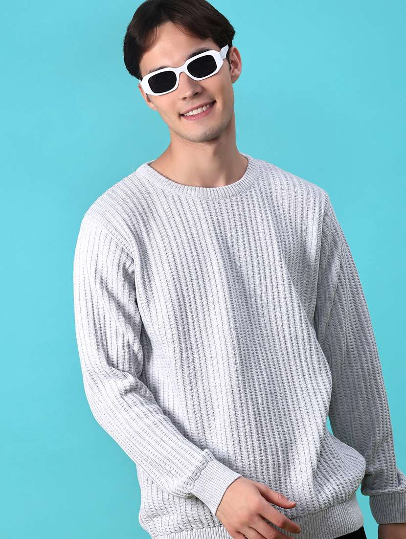 men self design long sleeve regular fit pullover 