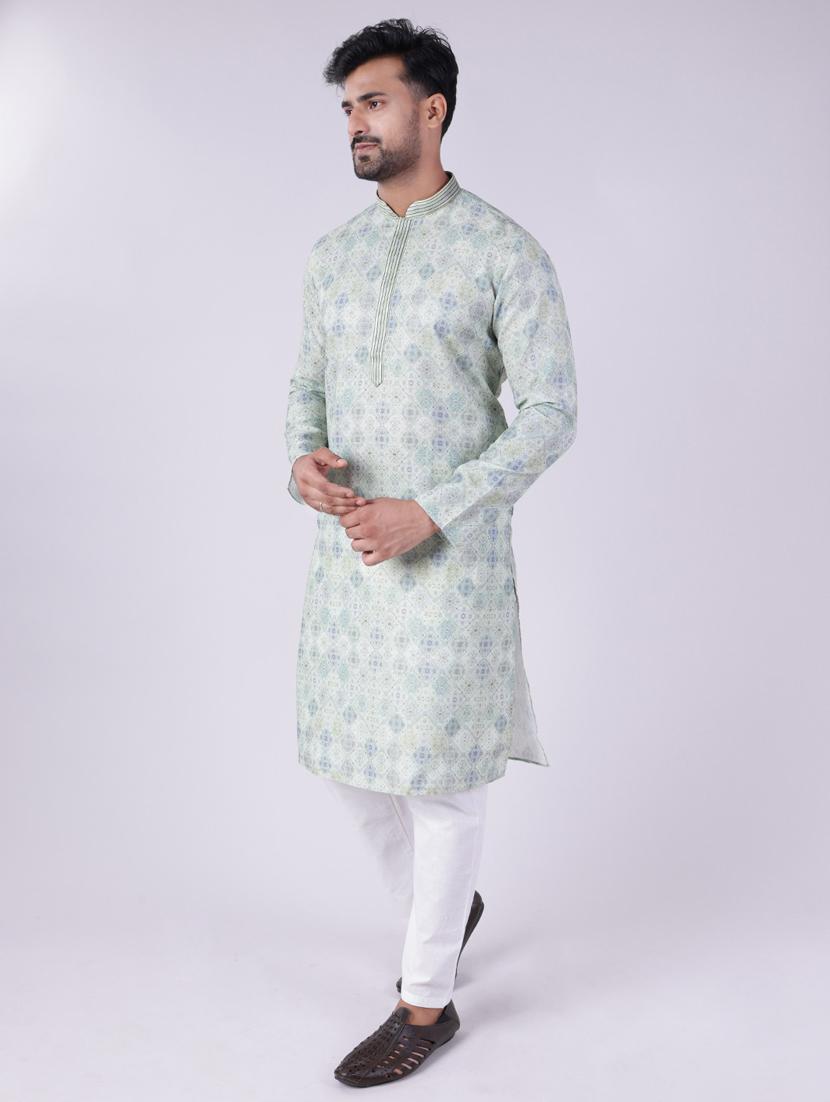 men printed mandarin neck kurta pyjama ethnic wear set - 22005480 - Standard Image - 2