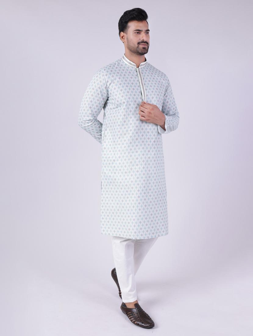 men printed mandarin neck kurta pyjama ethnic wear set - 22005481 - Standard Image - 2