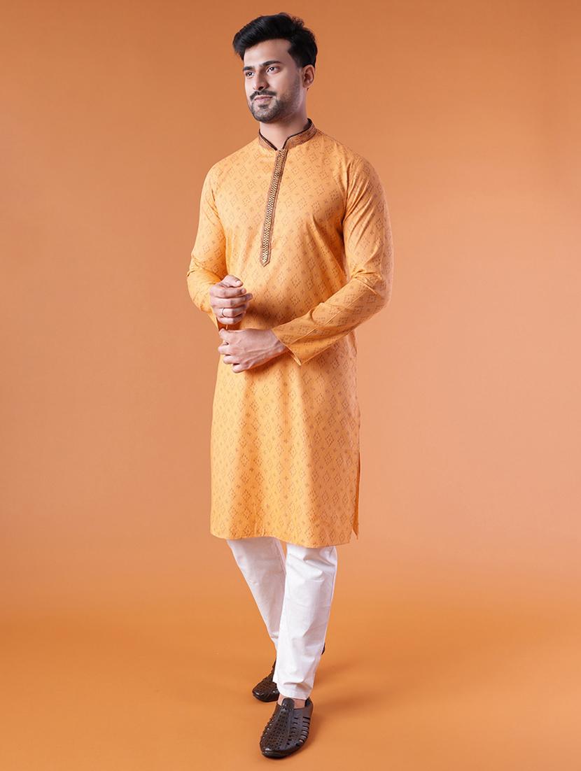 men self design mandarin neck kurta pyjama ethnic wear set - 22005491 - Standard Image - 2