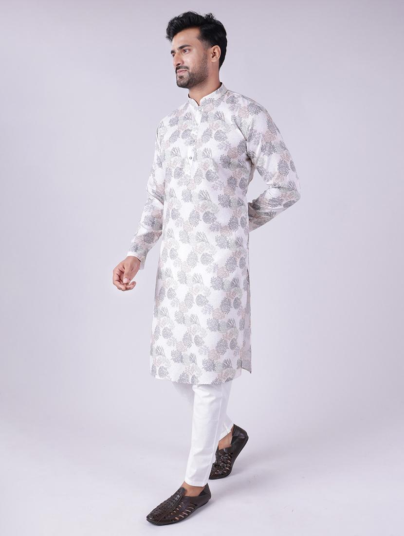 men printed mandarin neck kurta pyjama ethnic wear set - 22005497 - Standard Image - 2