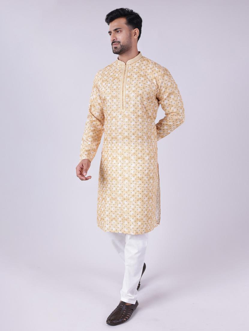 men printed mandarin neck kurta pyjama ethnic wear set - 22005499 - Standard Image - 2