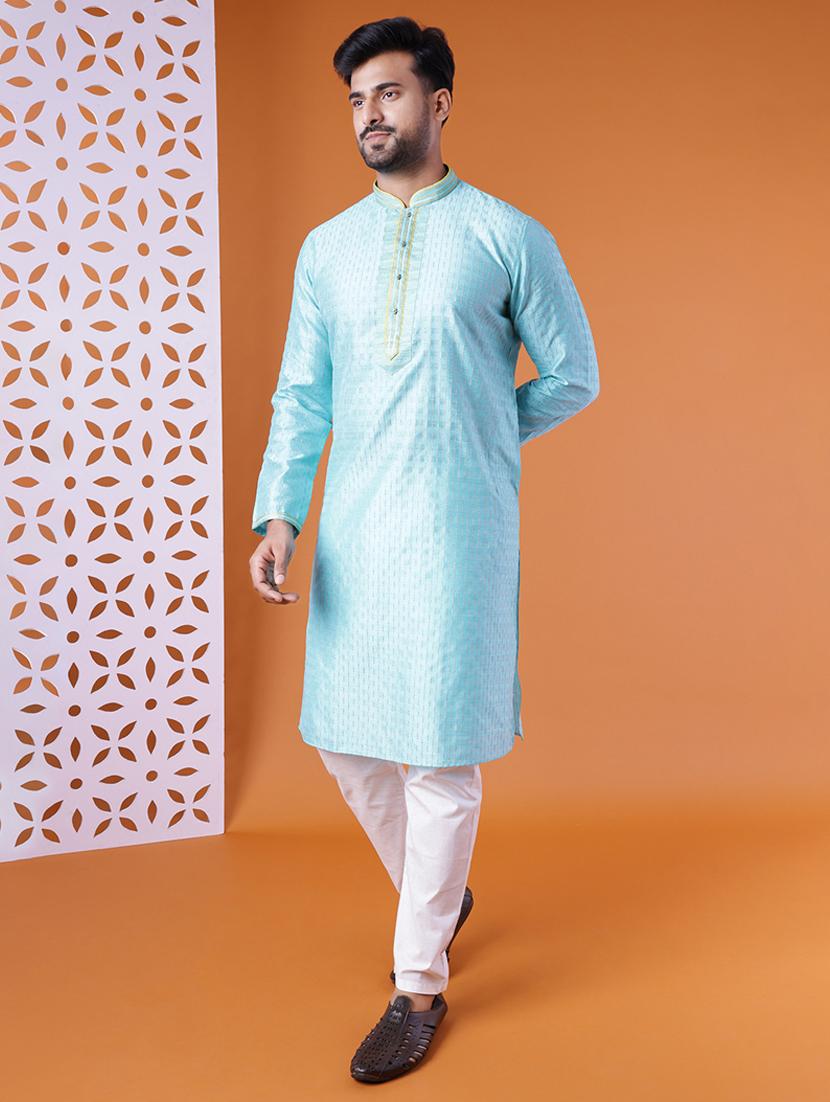 men self design mandarin neck kurta pyjama ethnic wear set - 22005506 - Standard Image - 2