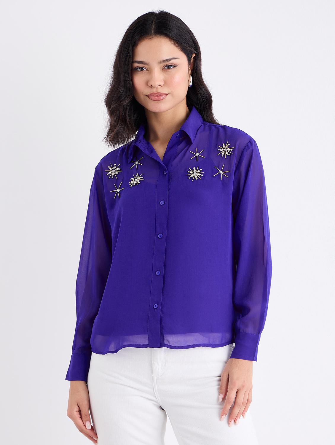 women solid with work long sleeve regular fit shirt - 22005809 - Standard Image - 2