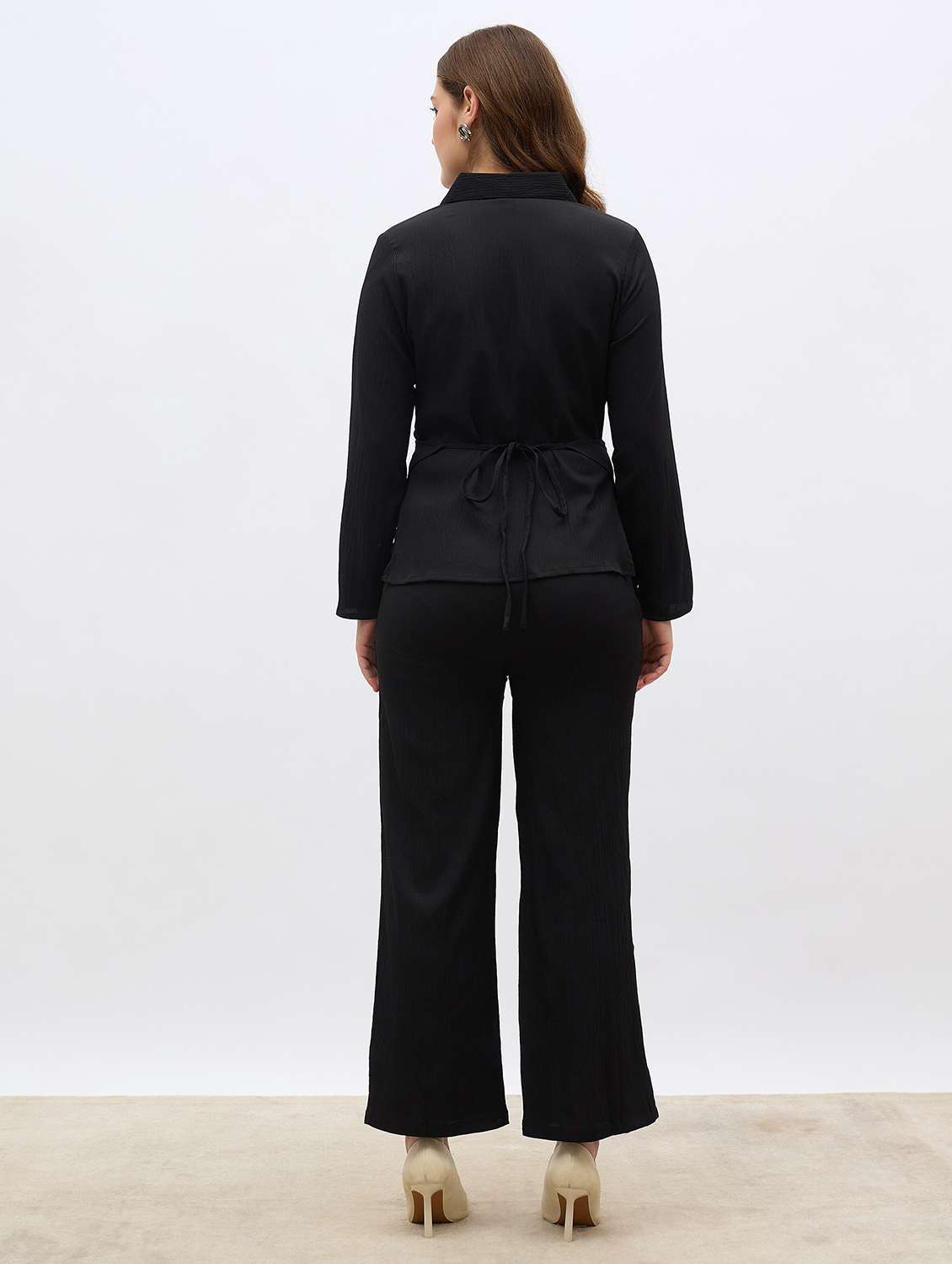 women solid long sleeve shirt and trouser co-ord set - 22005811 -  Standard Image - 2