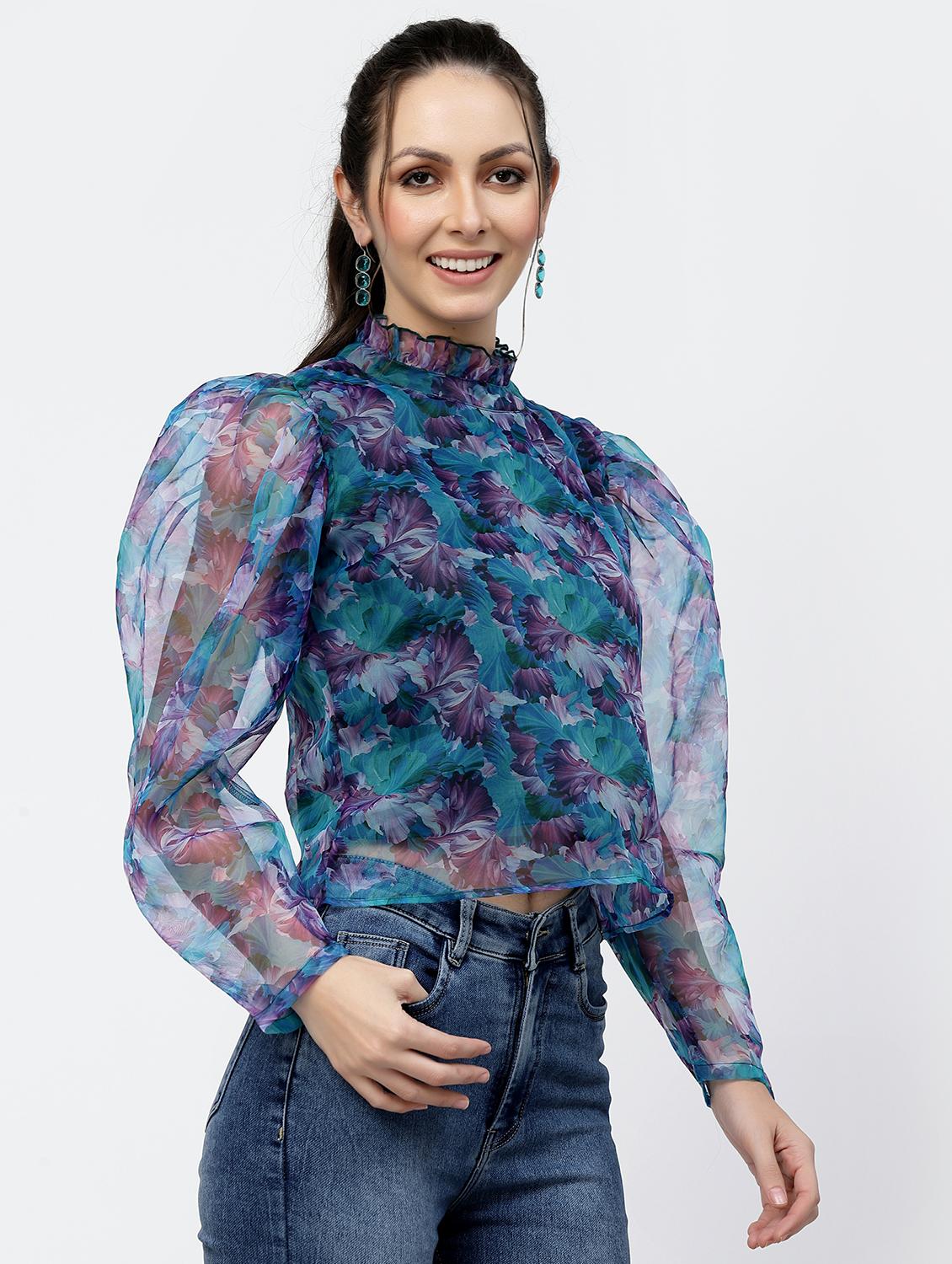 women floral print puff sleeve regular top - 22006037 - Standard Image - 2