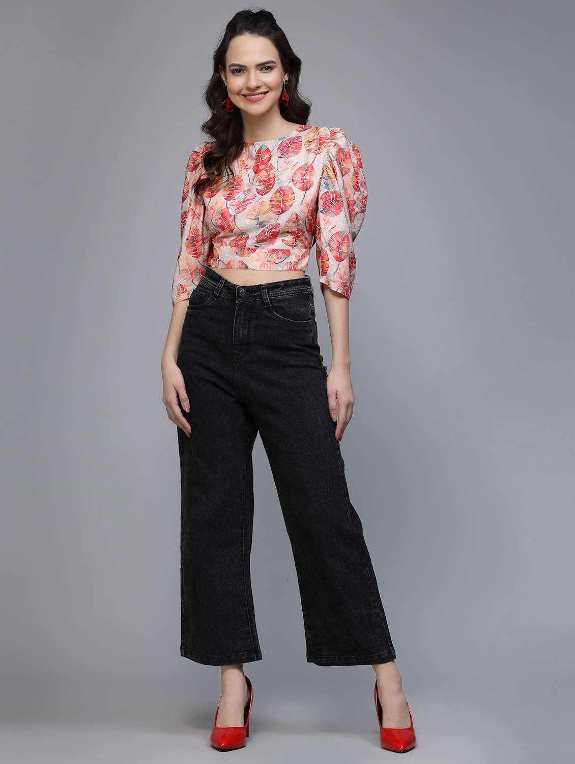 women floral print puff sleeve tie back top - 22006041 - Standard Image - 7