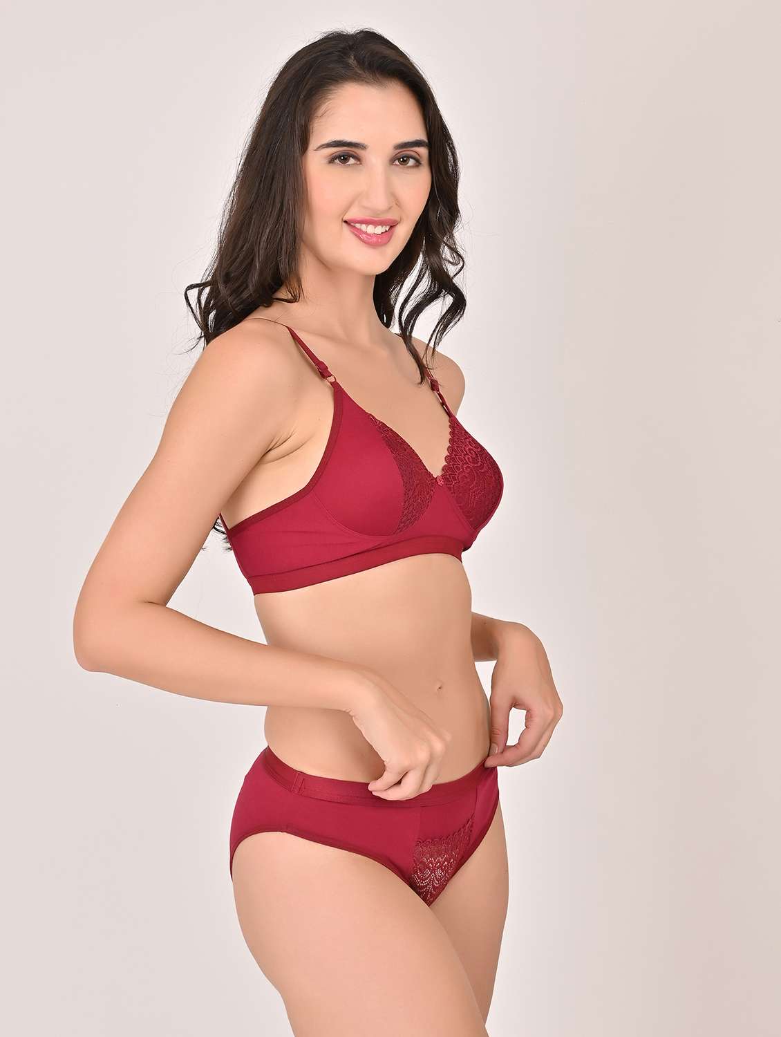 women solid lace bra and panty set - 22006189 -  Standard Image - 2