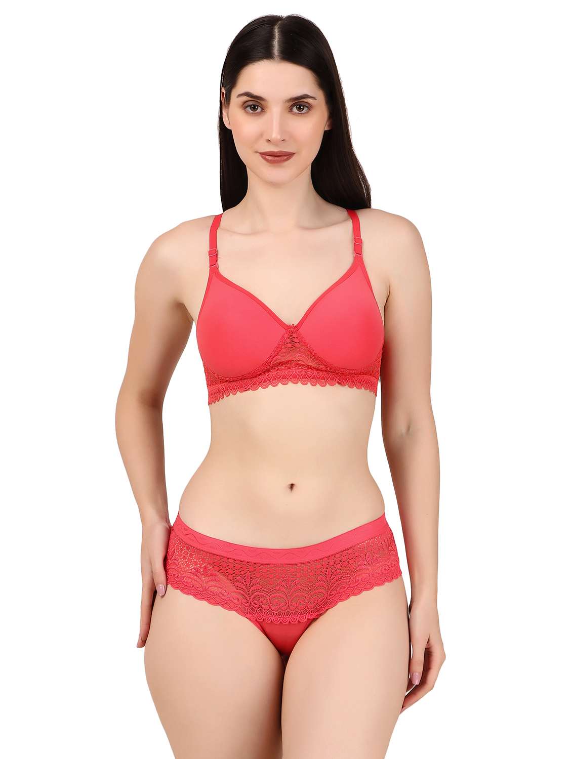 women solid lace bra and panty set