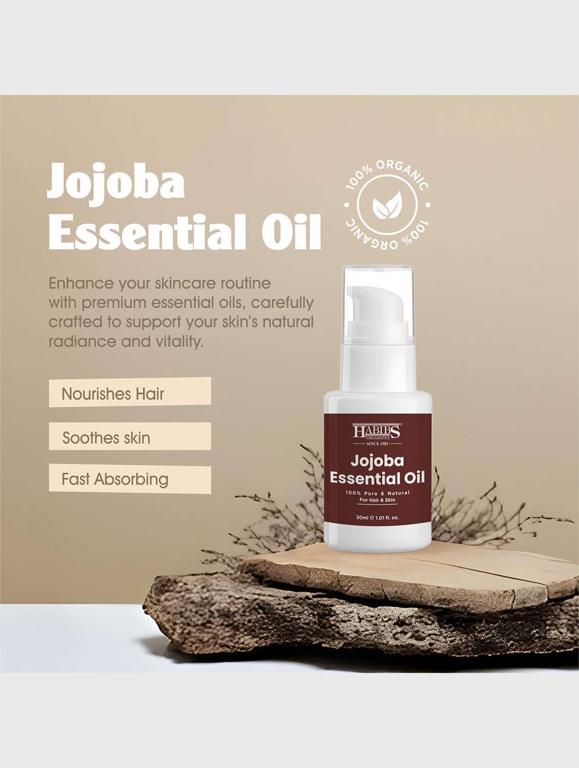 jojoba carrier oil - 100% organic, cold-pressed for balanced skin, hair & acne control 30ml - 22006215 - Standard Image - 2