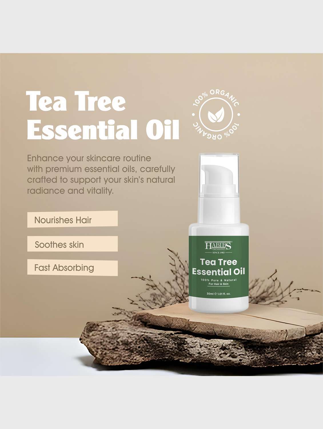 tea tree essential oil for acne, skin & hair 100% undiluted, therapeutic grade 30ml - 22006219 - Standard Image - 2