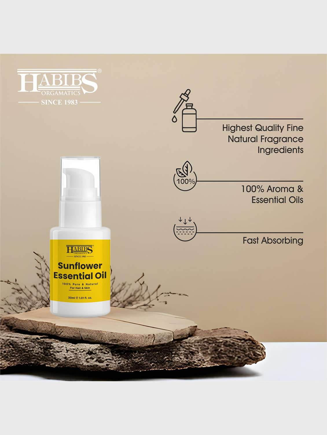 sunflower carrier oil - 100% natural, cold-pressed for skin, hair & massage 30ml - 22006224 -  Standard Image - 2