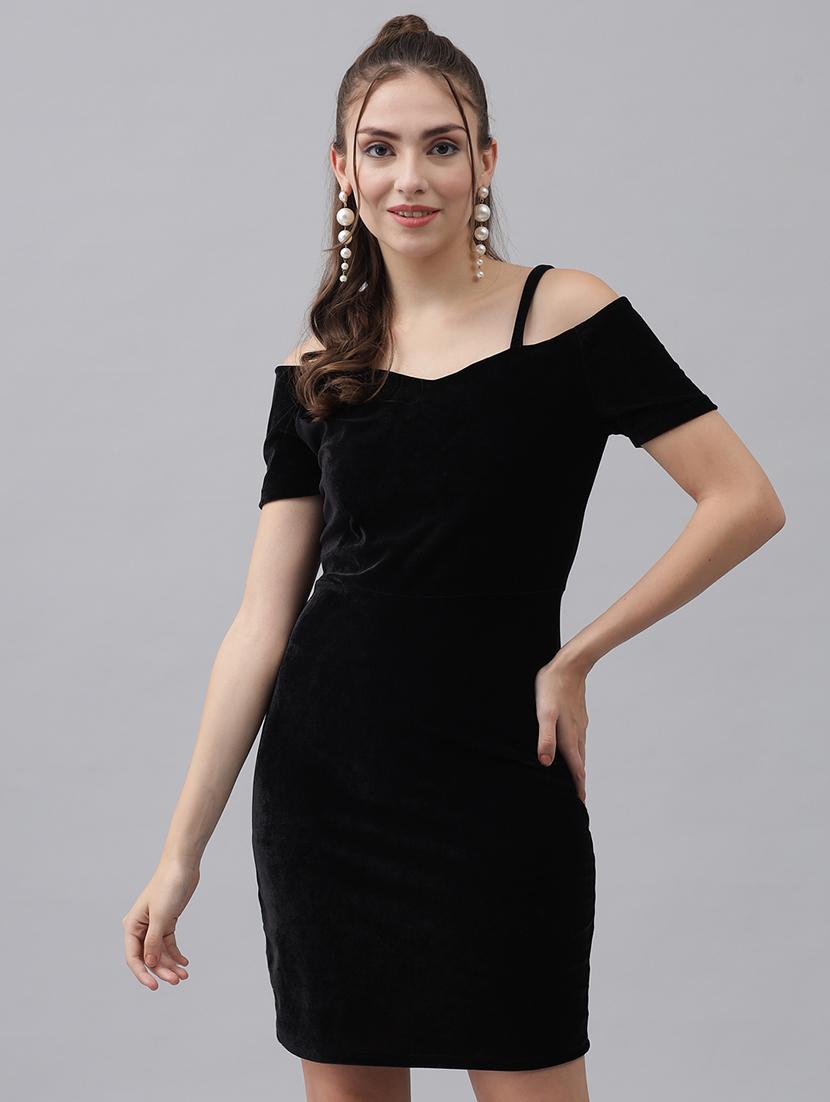 women solid cold sholuder slim fit bodycon mini dress - 22006225 - Standard Image - 2
