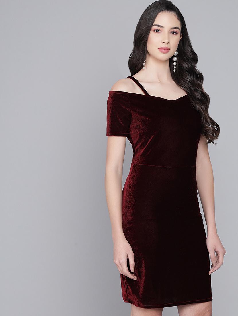 women solid cold sholuder slim fit bodycon mini dress - 22006230 - Standard Image - 2