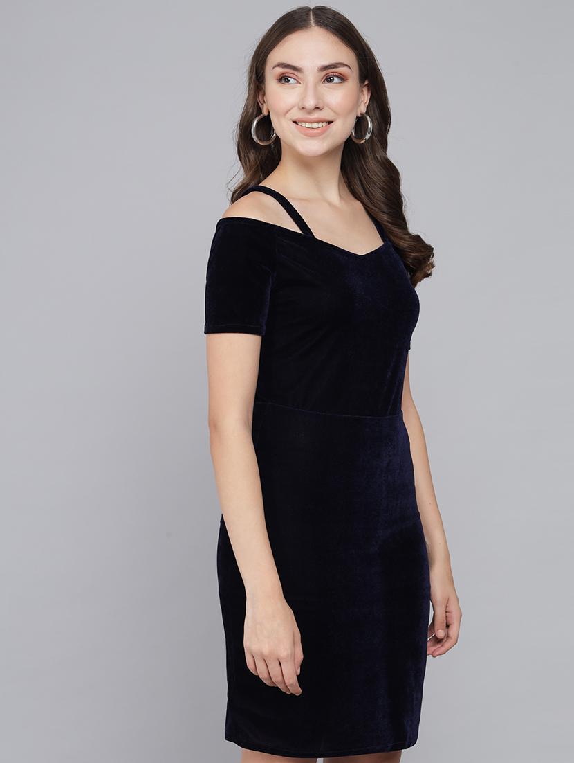 women solid cold sholuder slim fit bodycon mini dress - 22006231 - Standard Image - 2