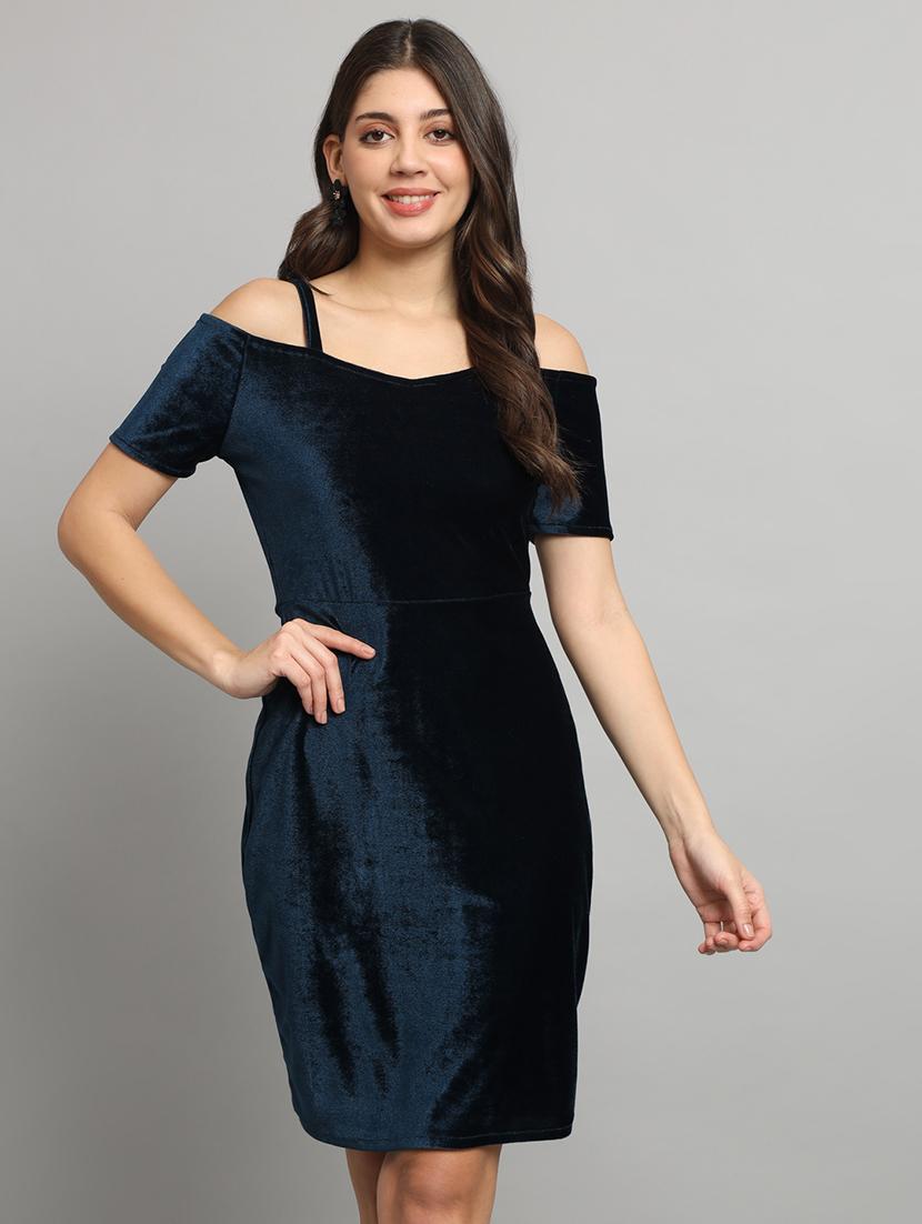 women solid cold sholuder slim fit bodycon mini dress - 22006232 - Standard Image - 2