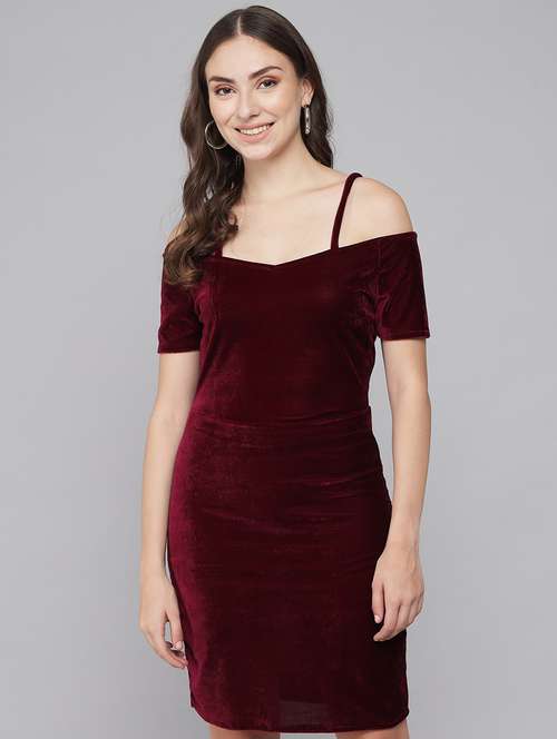 women solid cold sholuder slim fit bodycon mini dress - 22006234 - Standard Image - 0