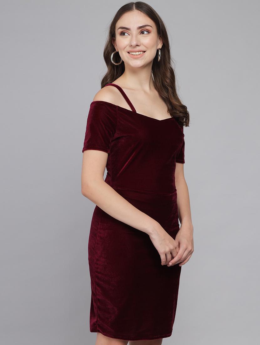 women solid cold sholuder slim fit bodycon mini dress - 22006234 - Standard Image - 2