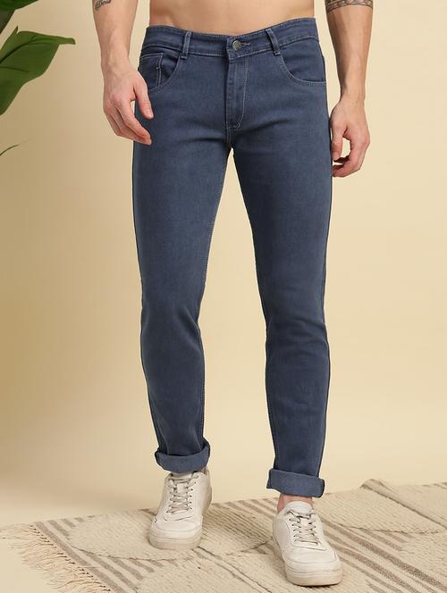 men plain mid rise full length slim fit jeans - 22006250 -  Standard Image - 0
