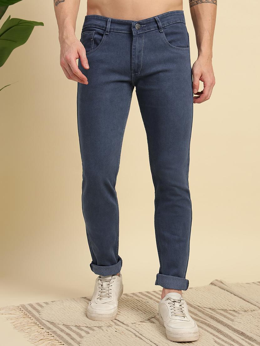 men plain mid rise full length slim fit jeans - 22006250 -  Zoom Image - 0