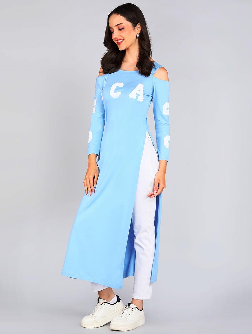 women typographic cold shoulder long top - 22006251 - Standard Image - 2