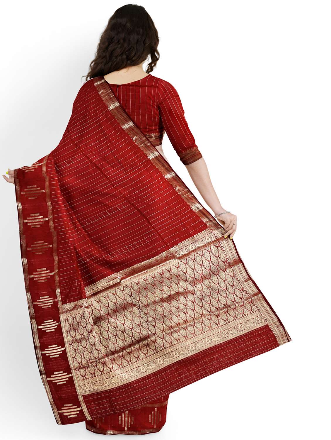 women checkered bordered saree with blouse - 22006271 -  Standard Image - 2