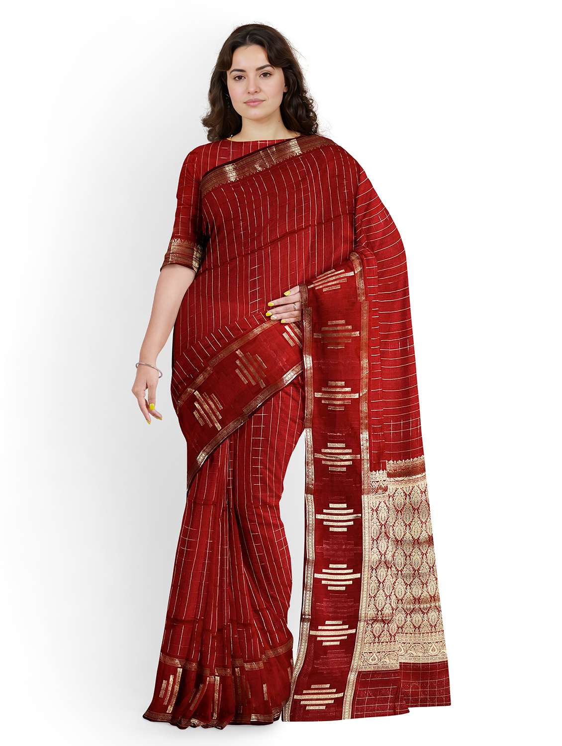 women striped bordered saree with blouse