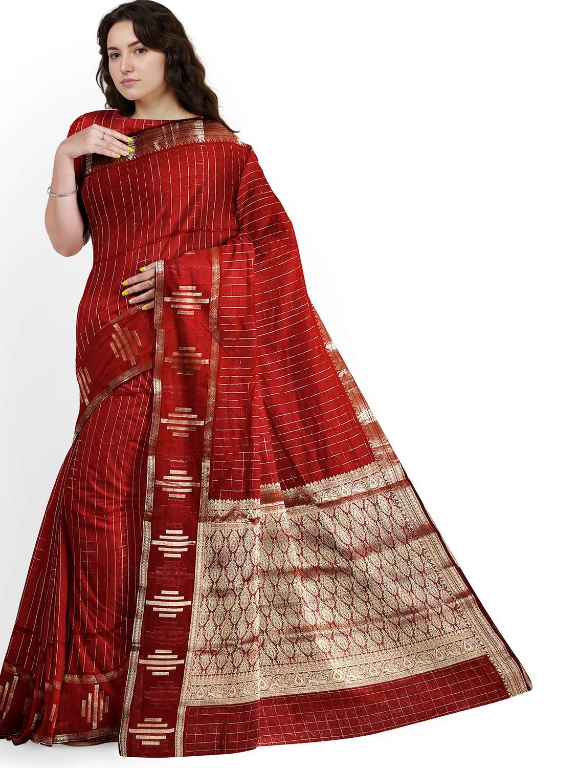 women striped bordered saree with blouse - 22006272 -  Standard Image - 2