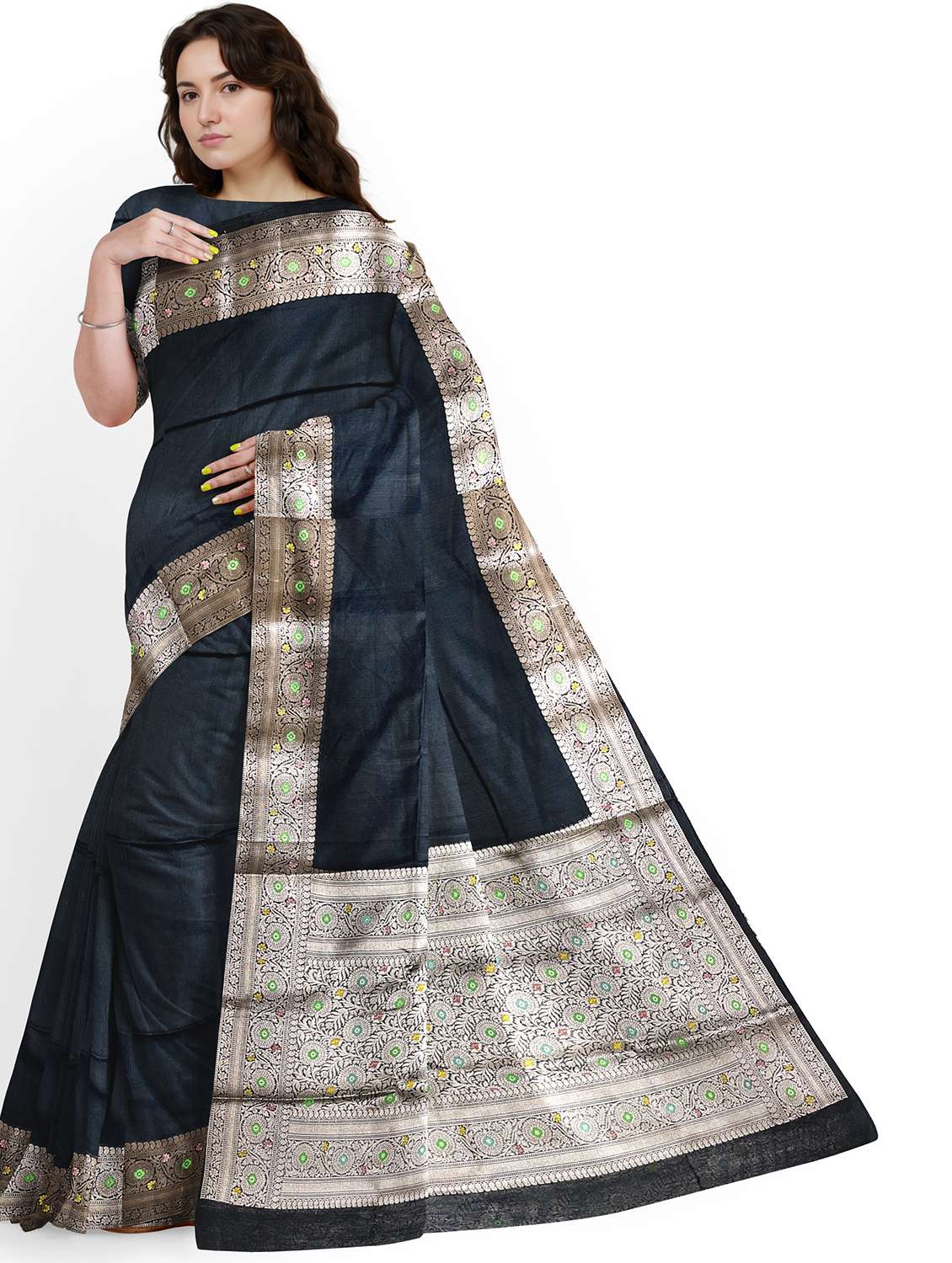 women solid with bordered saree with blouse - 22006275 -  Standard Image - 2