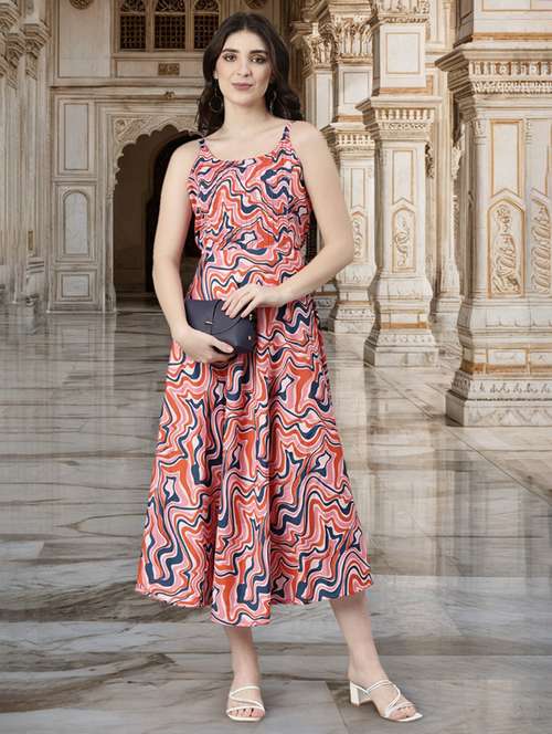 women abstract printed shoulder strap fit & flare dress - 22006278 -  Standard Image - 0