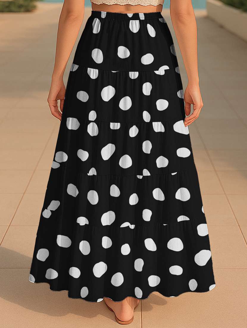 women polka dot printed high rise maxi tiered skirt - 22006280 -  Standard Image - 2