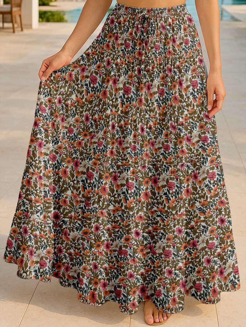 women floral printed high rise maxi tiered skirt - 22006281 - Zoom Image - 0