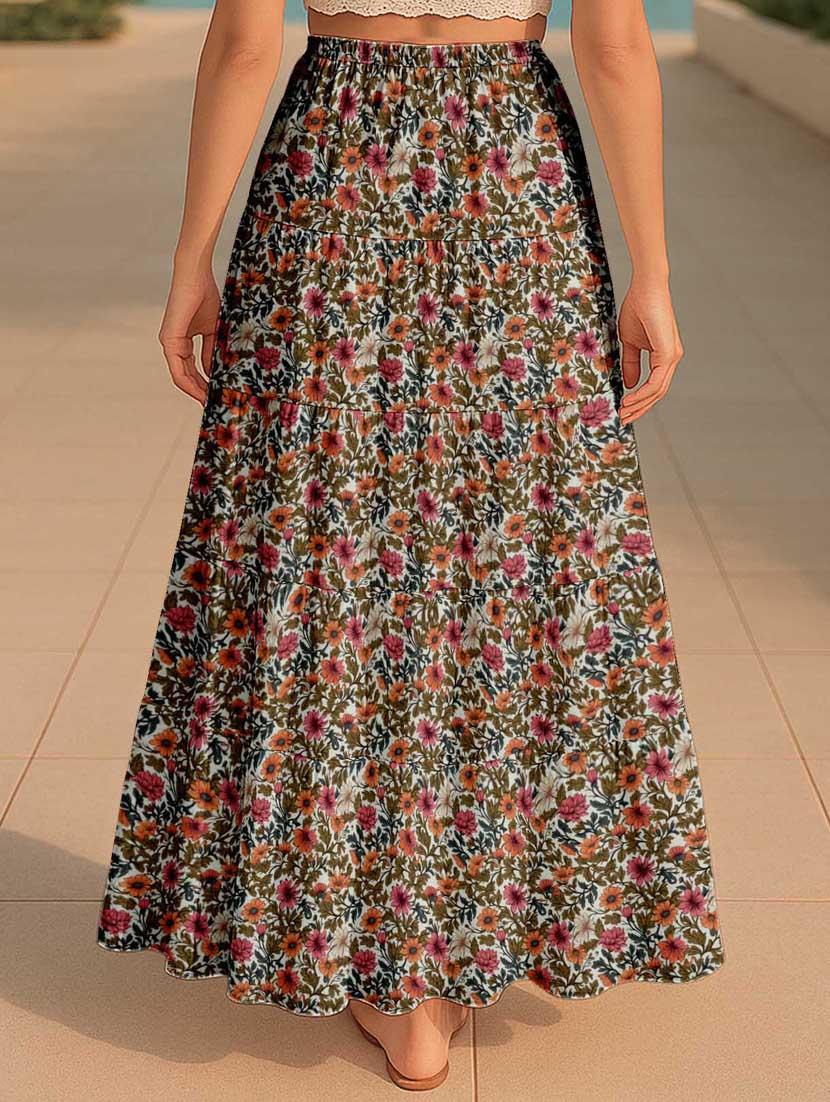 women floral printed high rise maxi tiered skirt - 22006281 - Standard Image - 2