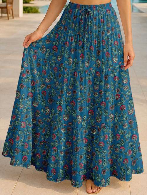 women floral printed high rise maxi tiered skirt - 22006284 - Standard Image - 0