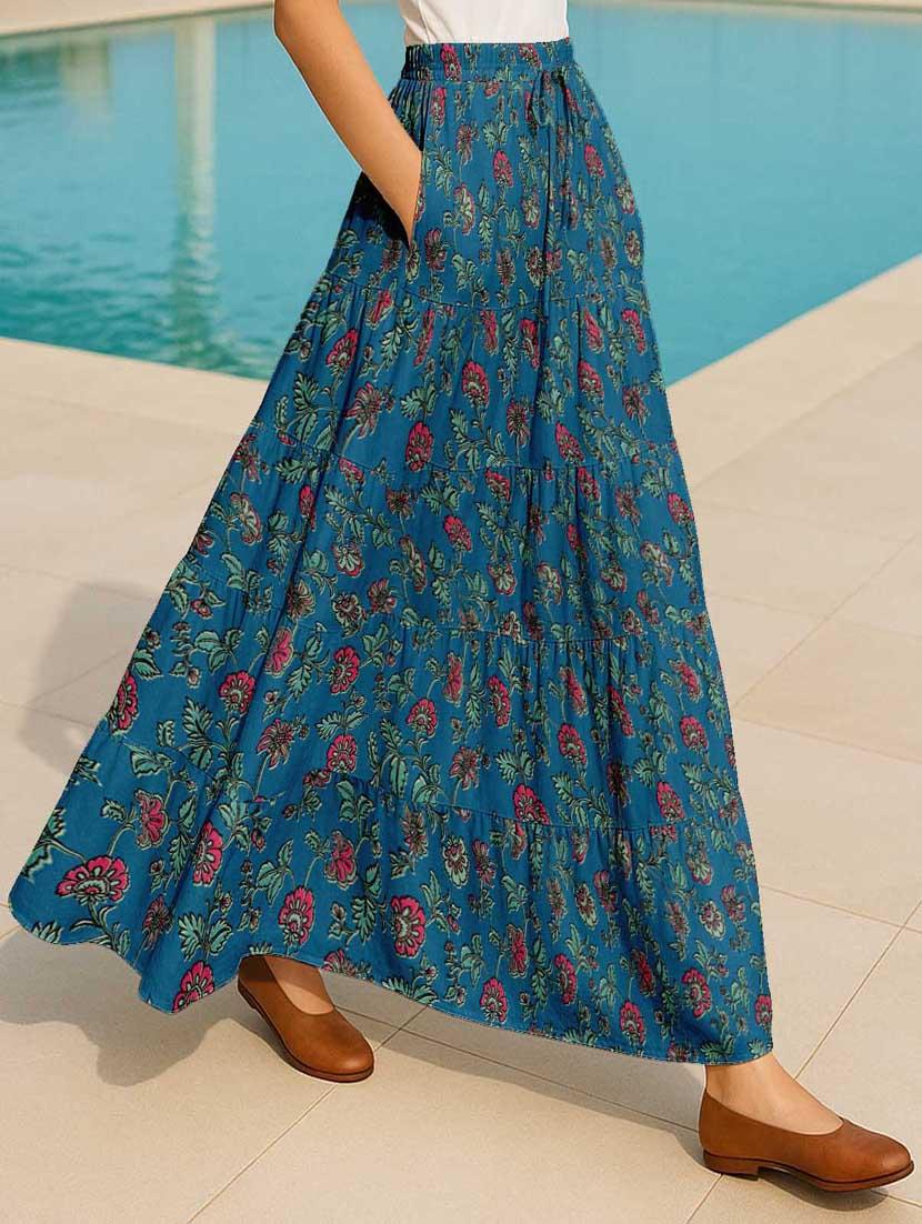 women floral printed high rise maxi tiered skirt - 22006284 - Standard Image - 2