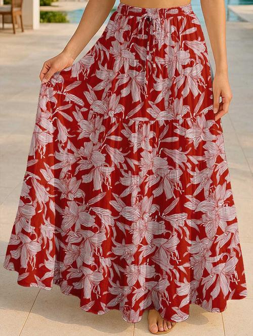 women floral printed high rise maxi tiered skirt - 22006286 -  Standard Image - 0
