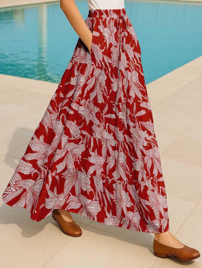 women floral printed high rise maxi tiered skirt - 22006286 - Standard Image - 2