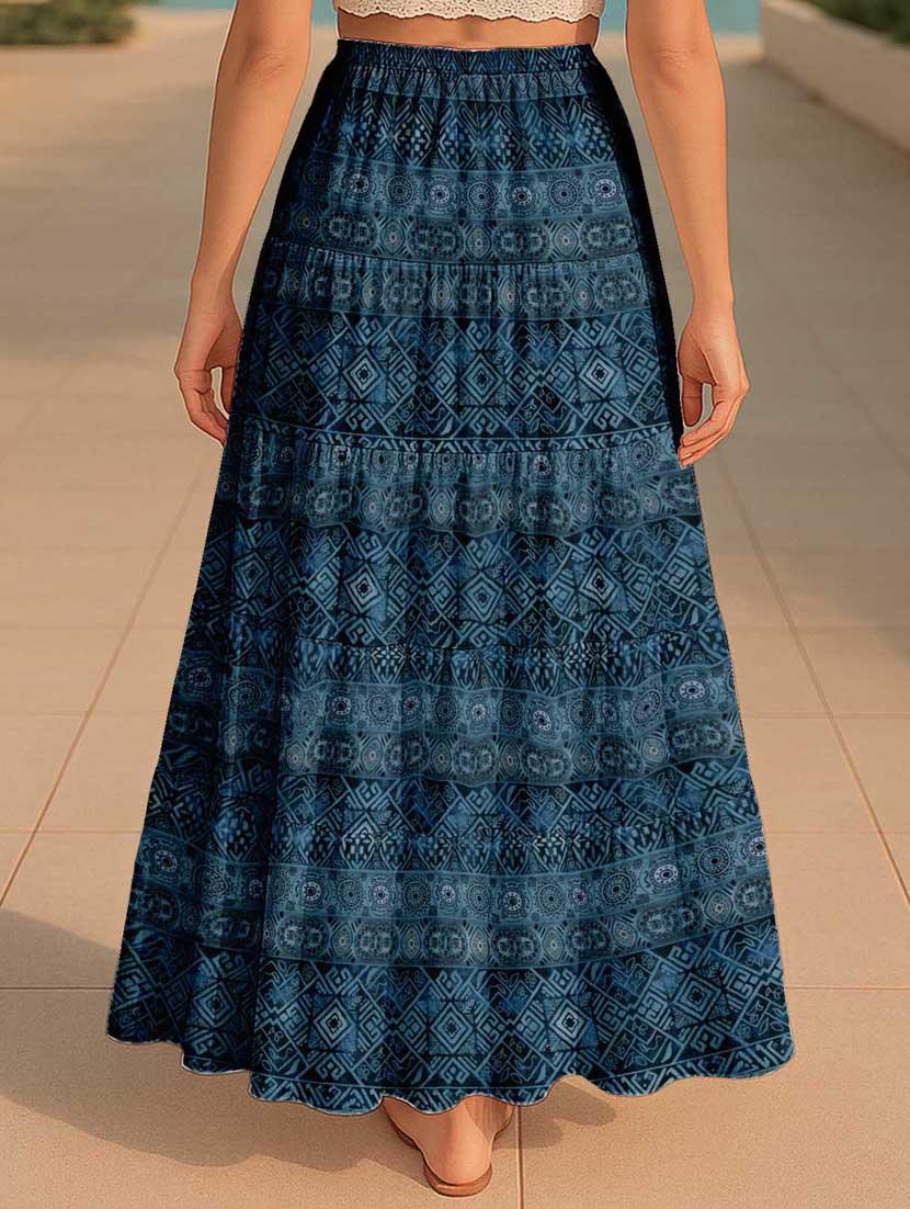women printed high rise maxi tiered skirt - 22006290 - Standard Image - 2
