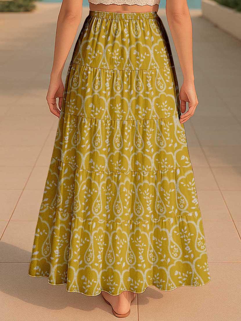 women printed high rise maxi tiered skirt - 22006291 - Standard Image - 2