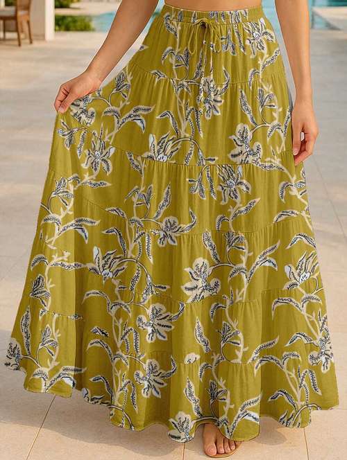 women floral printed high rise maxi tiered skirt - 22006294 -  Standard Image - 0