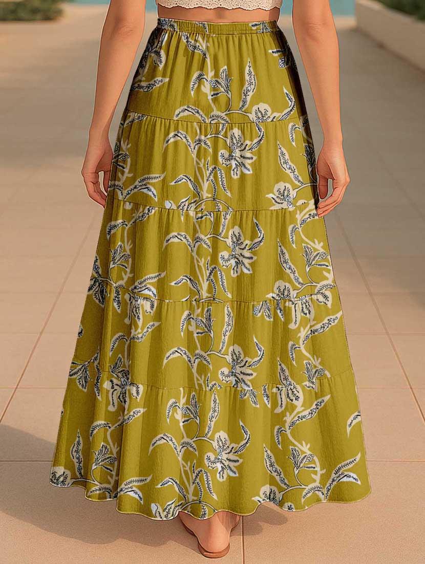 women floral printed high rise maxi tiered skirt - 22006294 - Standard Image - 2