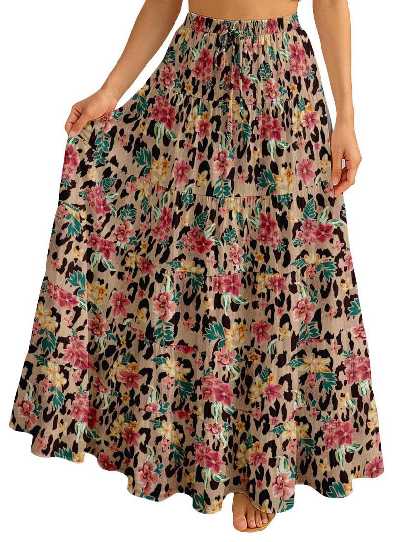 women floral printed high rise maxi tiered skirt - 22006295 - Standard Image - 2
